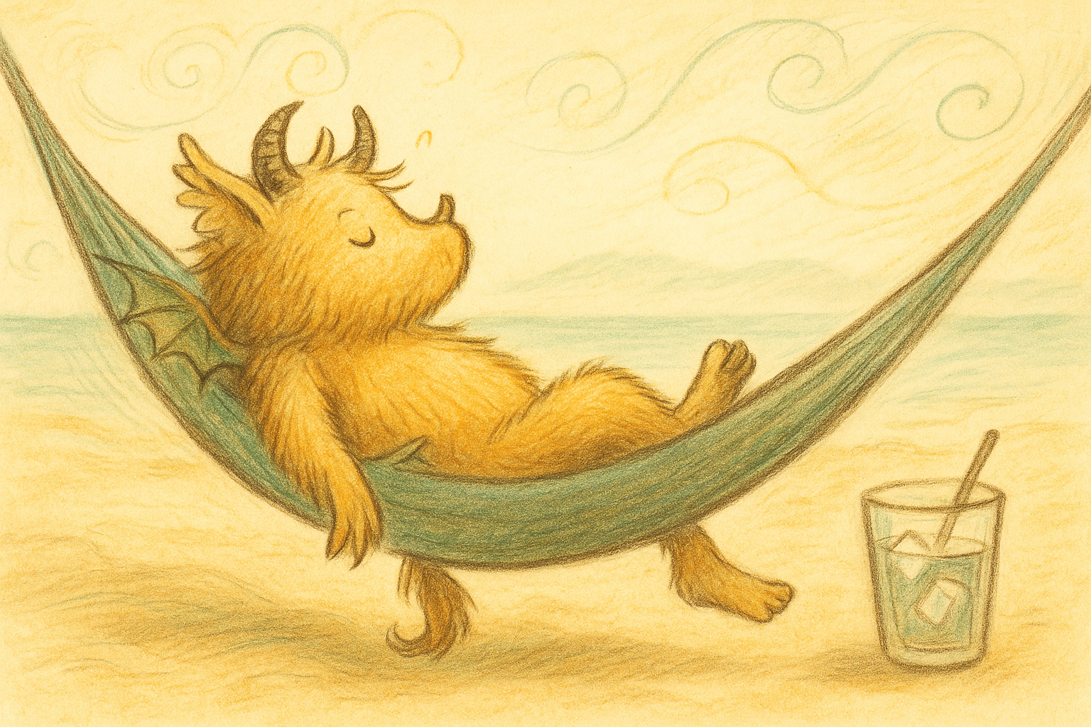 Whimsical character in a hammock