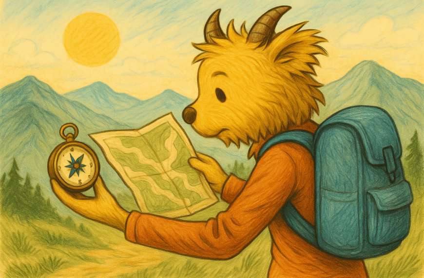 Character with map and compass looking concerned